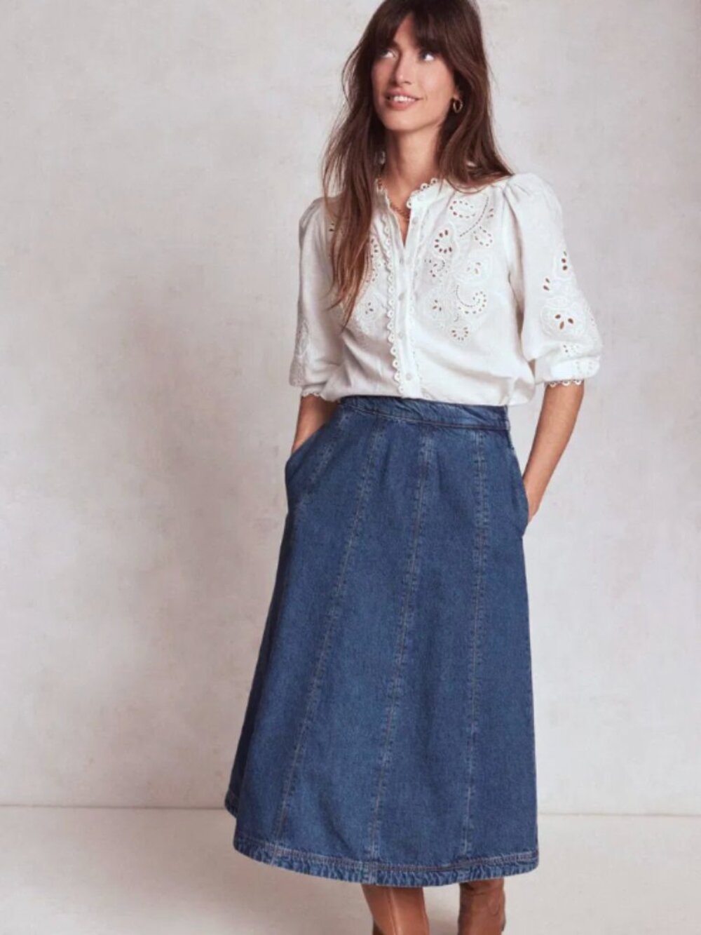 LAST CALL!!  Boden Joy Paneled Denim Skirt